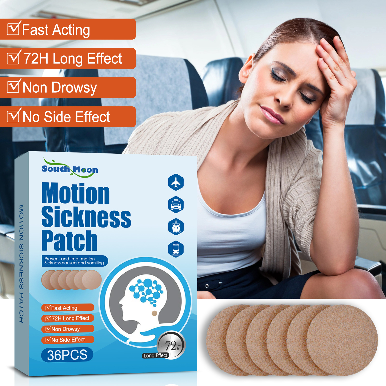 High Quality Portable Motion Sickness Post-ear Patch To Relieve Tinnitus Seasickness, Airsickness, Dizziness, Headache, Nausea