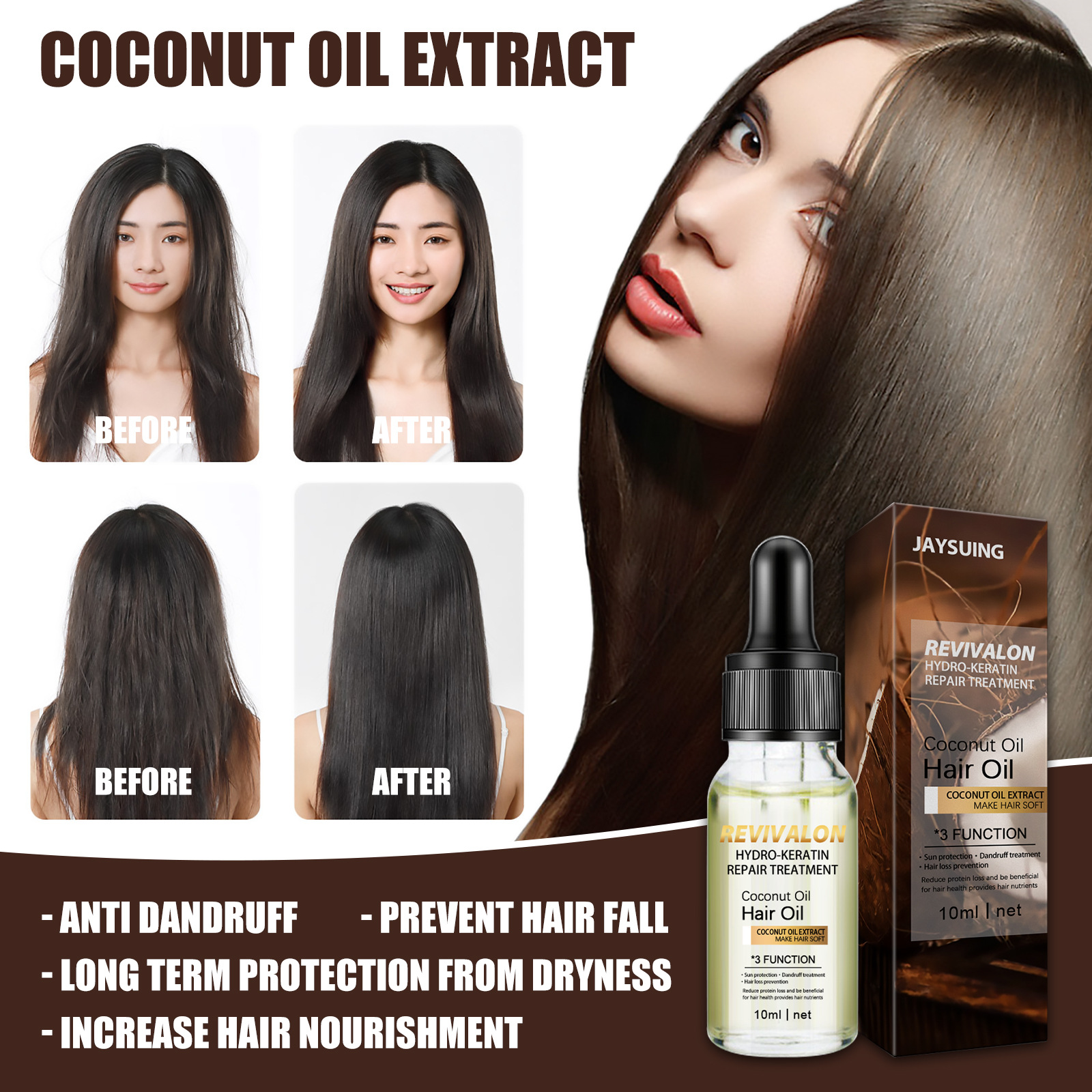 High Quality Coconut Hair Care Essential Oil Fragile Fork Care Repair Dyeing Damage Smoothing Frizz Dry Hair Care Essential Oil